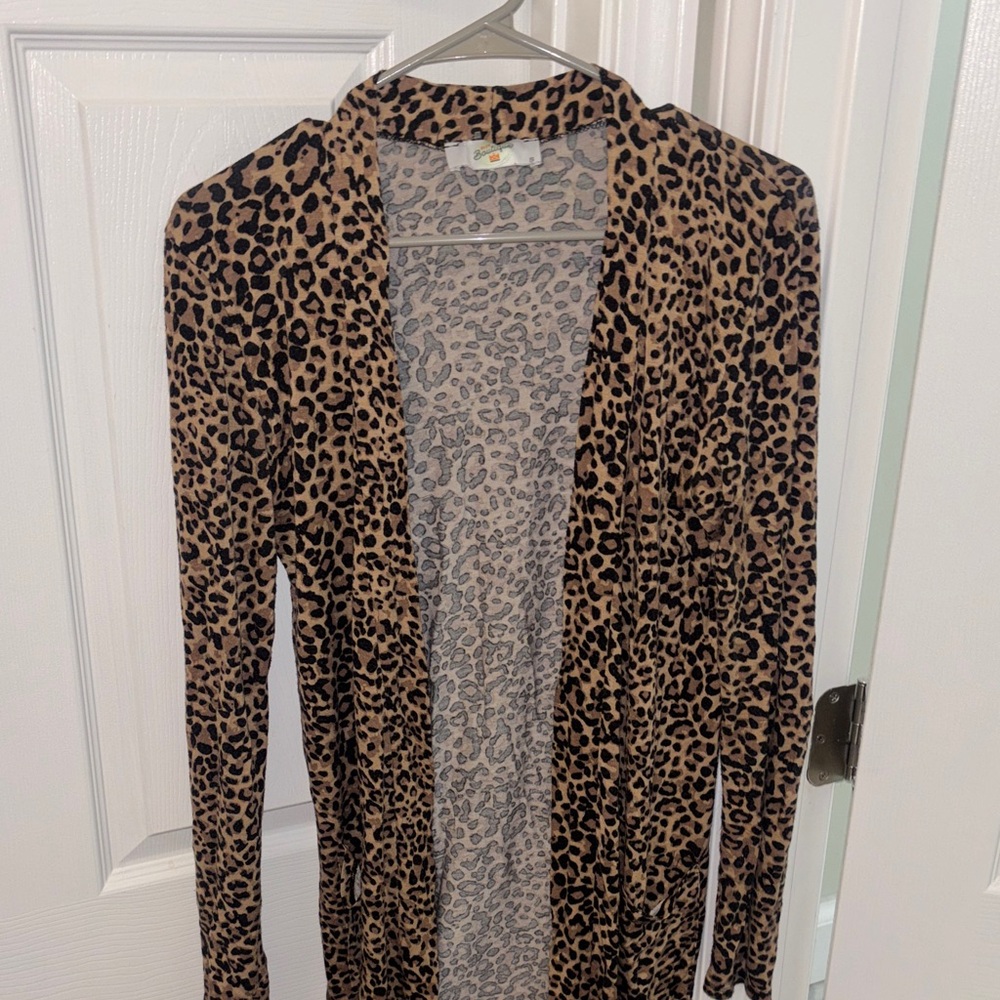 Leopard Print Open Front Cardigan - Brown & Black